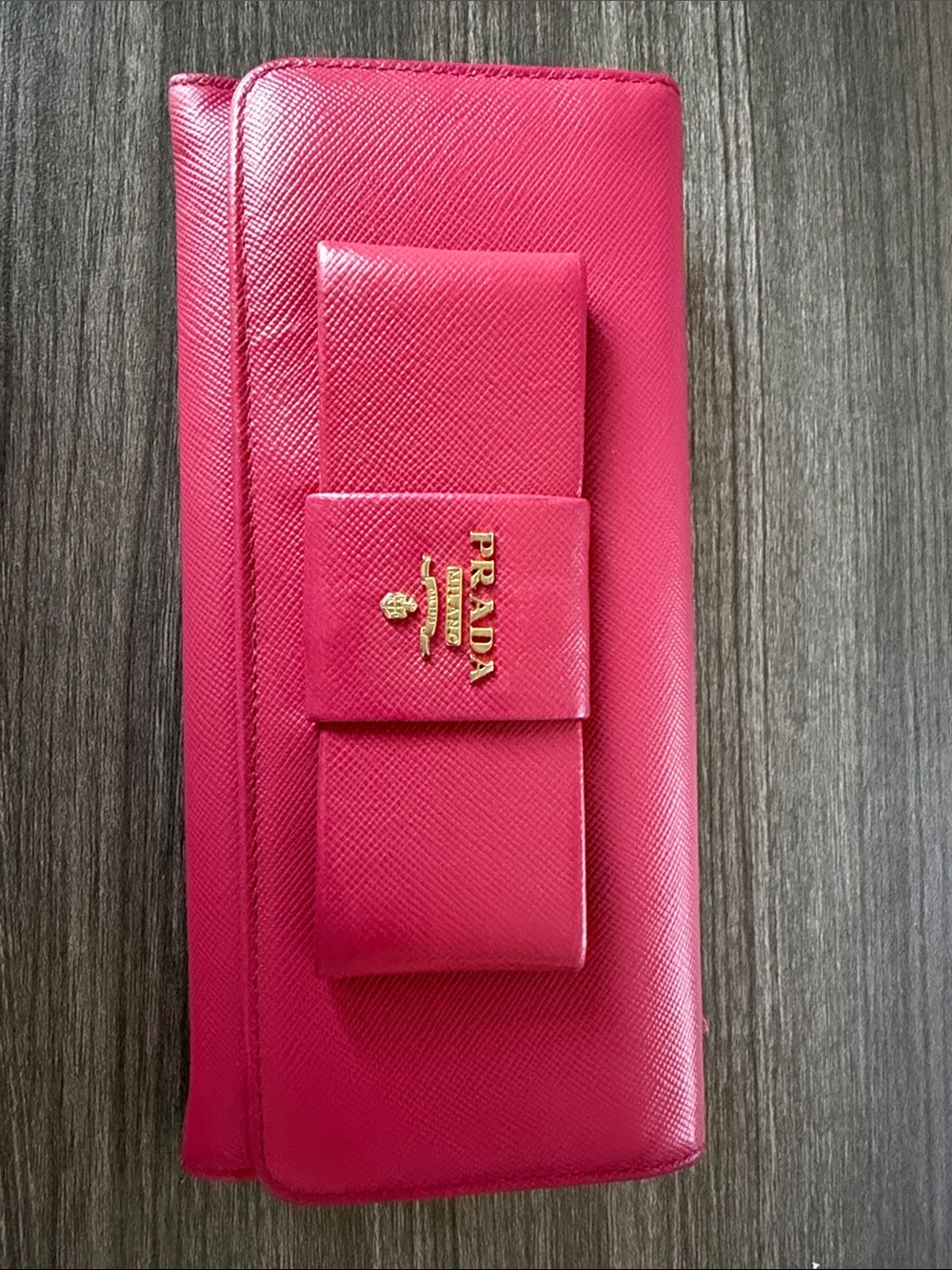 Prada Fuchsia Saffiano Bow Continental Wallet